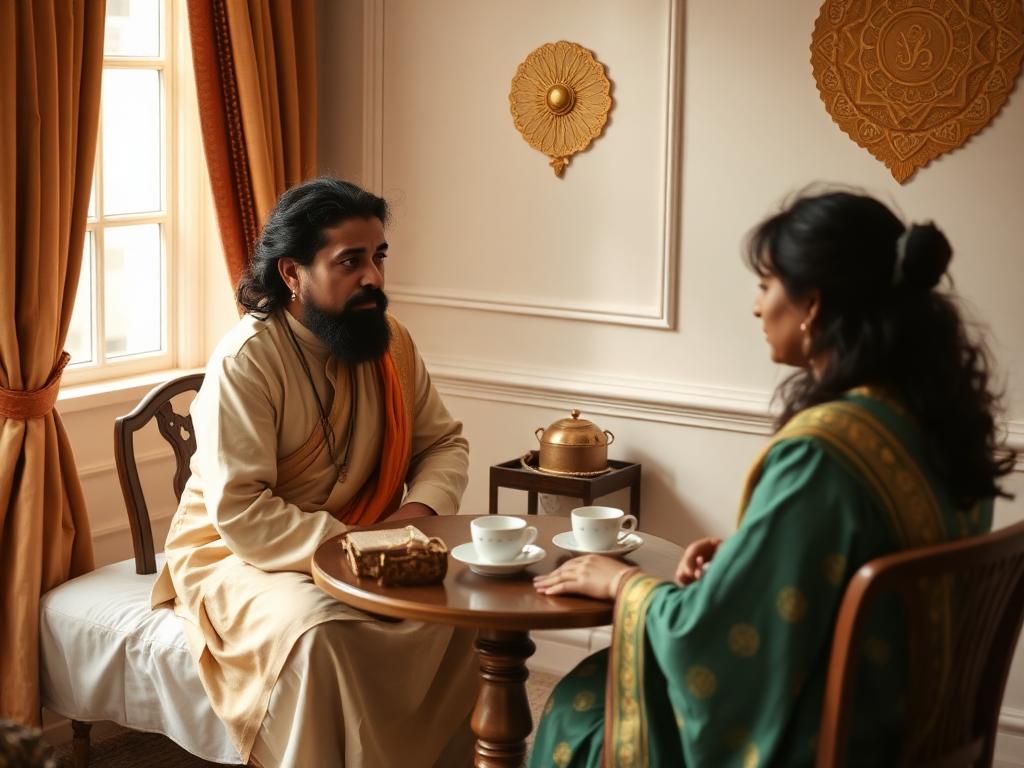 Astrologer consulting a client over a birth chart